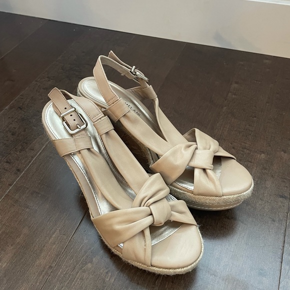 Gorgeous tan wedge sandals - NEVER WORN. Too high for me. - Picture 5 of 6